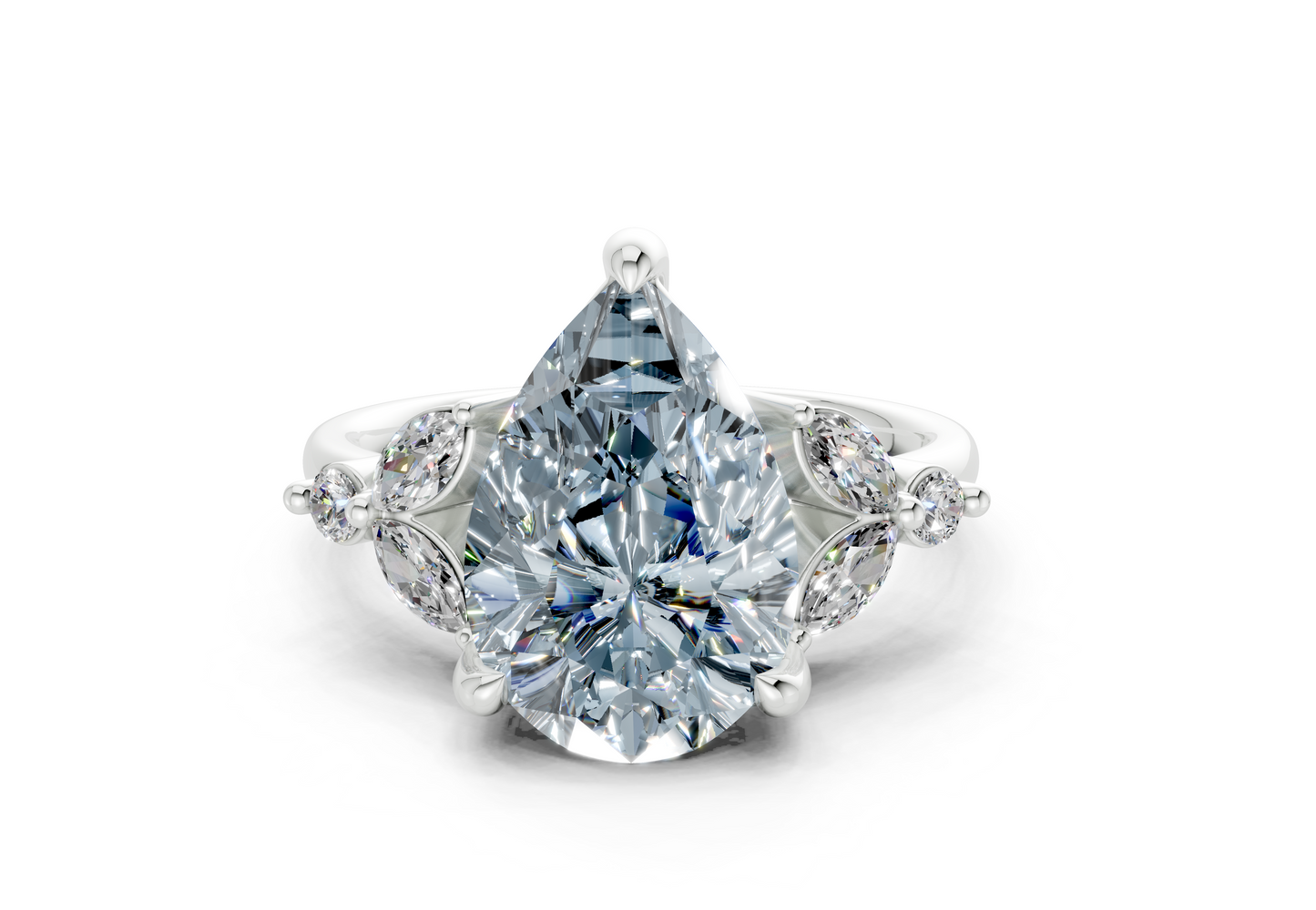 Elysium Blue Diamond Accent Pear Cut 1.9mm Engagement Ring