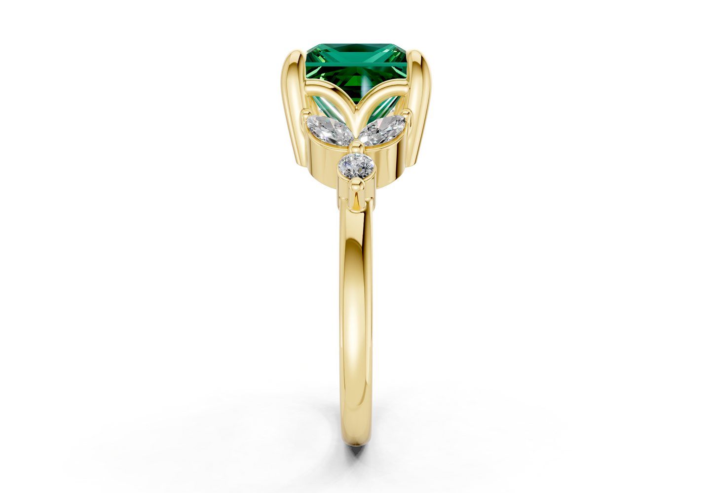 Elysium Emerald Gemstone Accent Princess Cut 1.9mm Engagement Ring