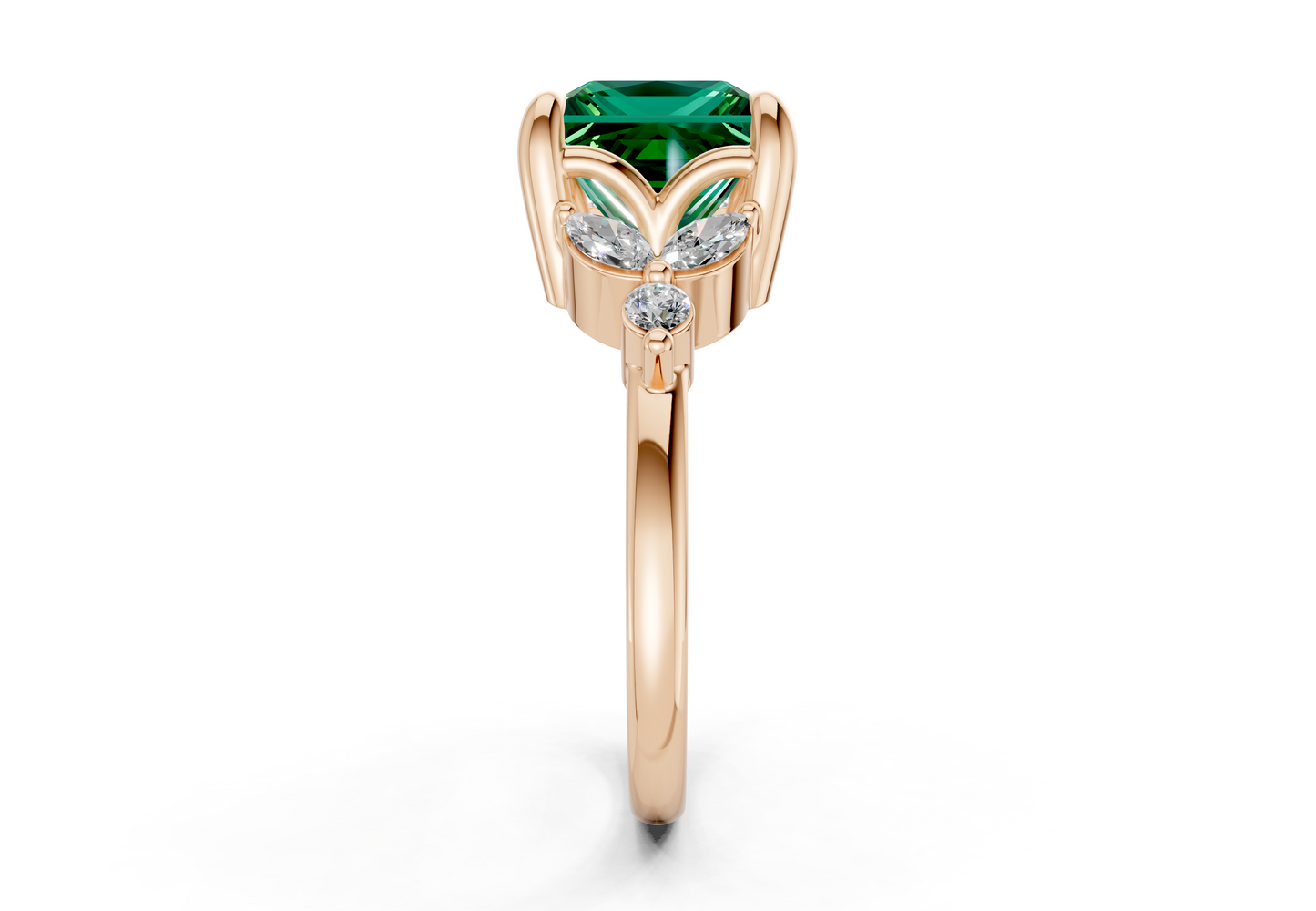 Elysium Emerald Gemstone Accent Princess Cut 1.9mm Engagement Ring