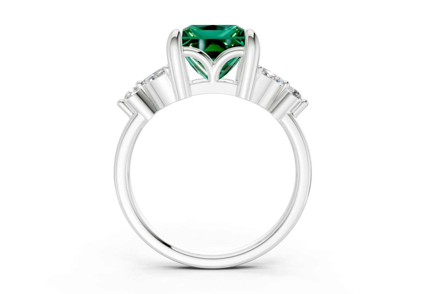 Elysium Emerald Gemstone Accent Princess Cut 1.9mm Engagement Ring
