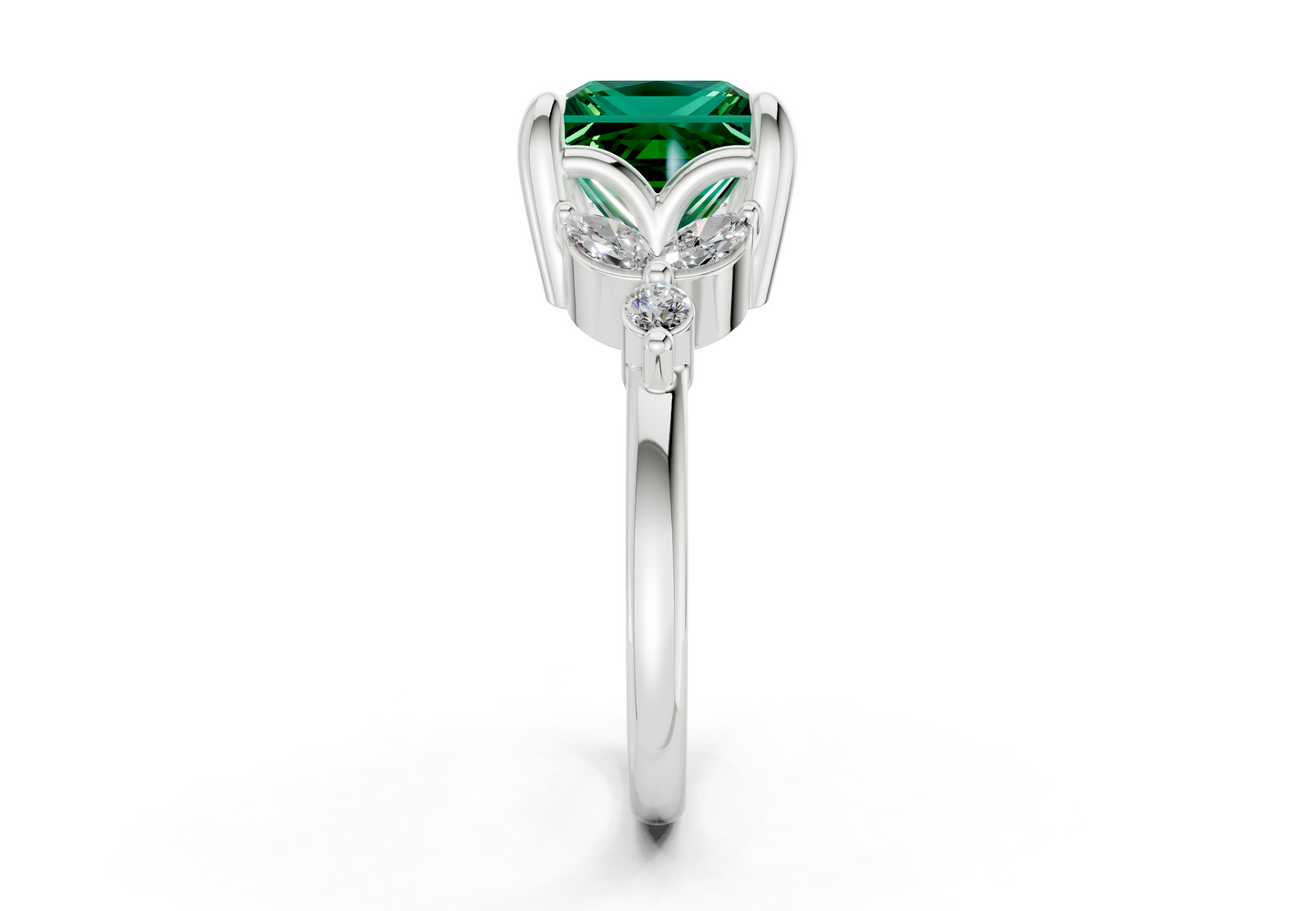Elysium Emerald Gemstone Accent Princess Cut 1.9mm Engagement Ring