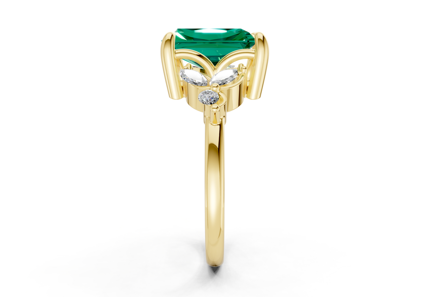 Elysium Emerald Gemstone Accent Radiant Cut 1.9mm Engagement Ring