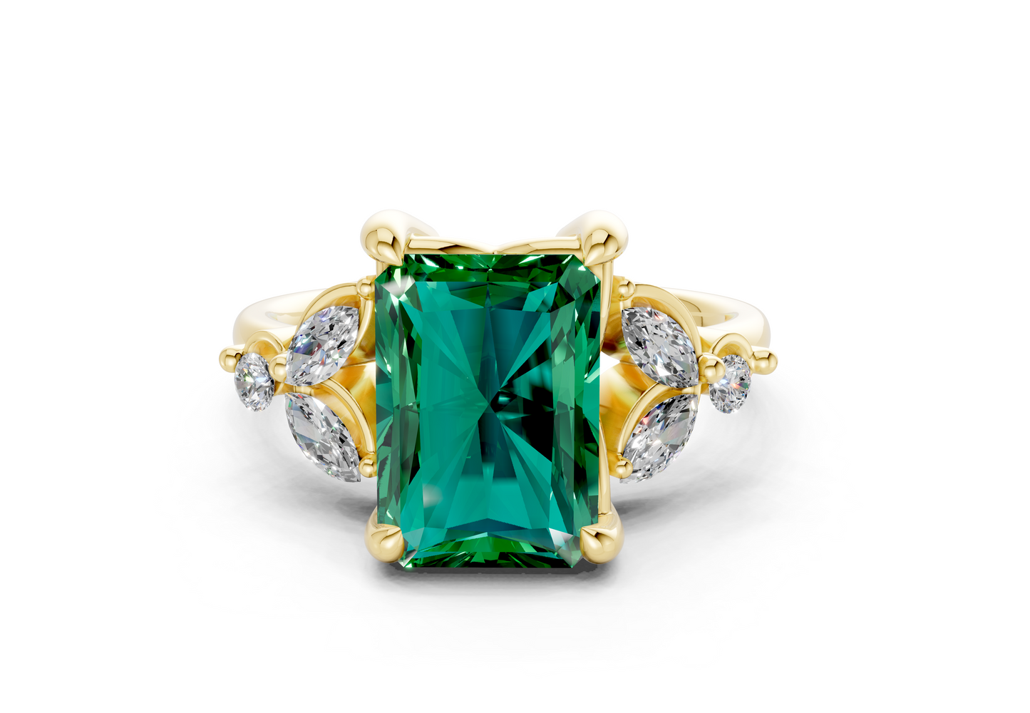 Elysium Emerald Gemstone Accent Radiant Cut 1.9mm Engagement Ring