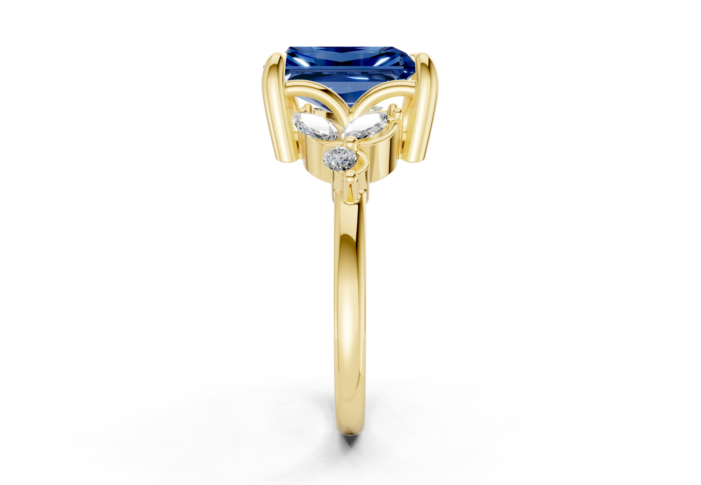 Elysium Sapphire Gemstone Accent Radiant Cut 1.9mm Engagement Ring