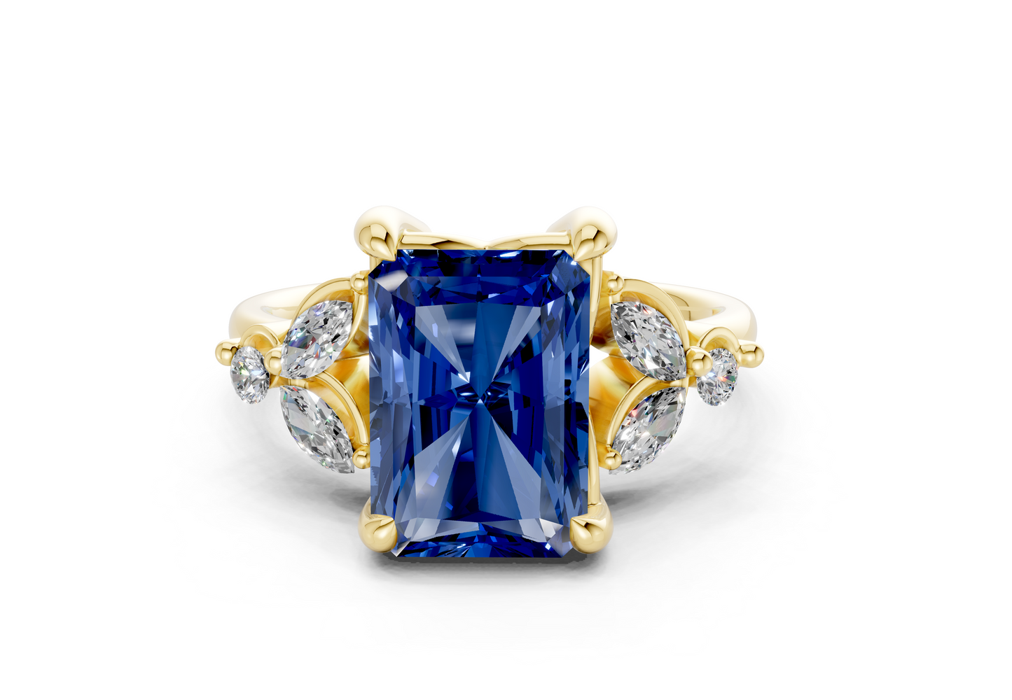 Elysium Sapphire Gemstone Accent Radiant Cut 1.9mm Engagement Ring