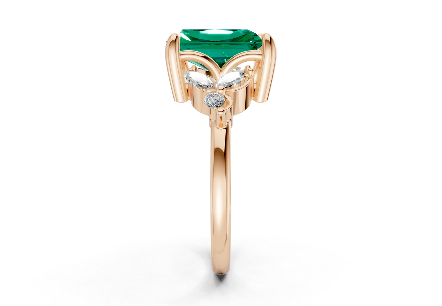 Elysium Emerald Gemstone Accent Radiant Cut 1.9mm Engagement Ring
