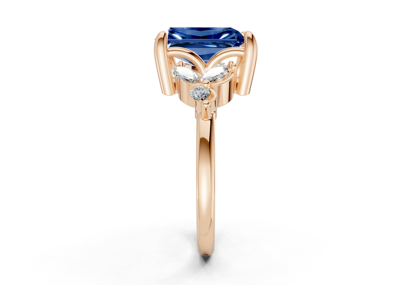 Elysium Sapphire Gemstone Accent Radiant Cut 1.9mm Engagement Ring