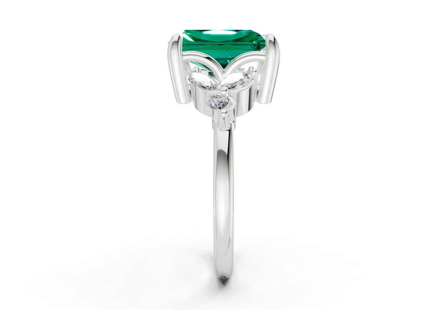 Elysium Emerald Gemstone Accent Radiant Cut 1.9mm Engagement Ring