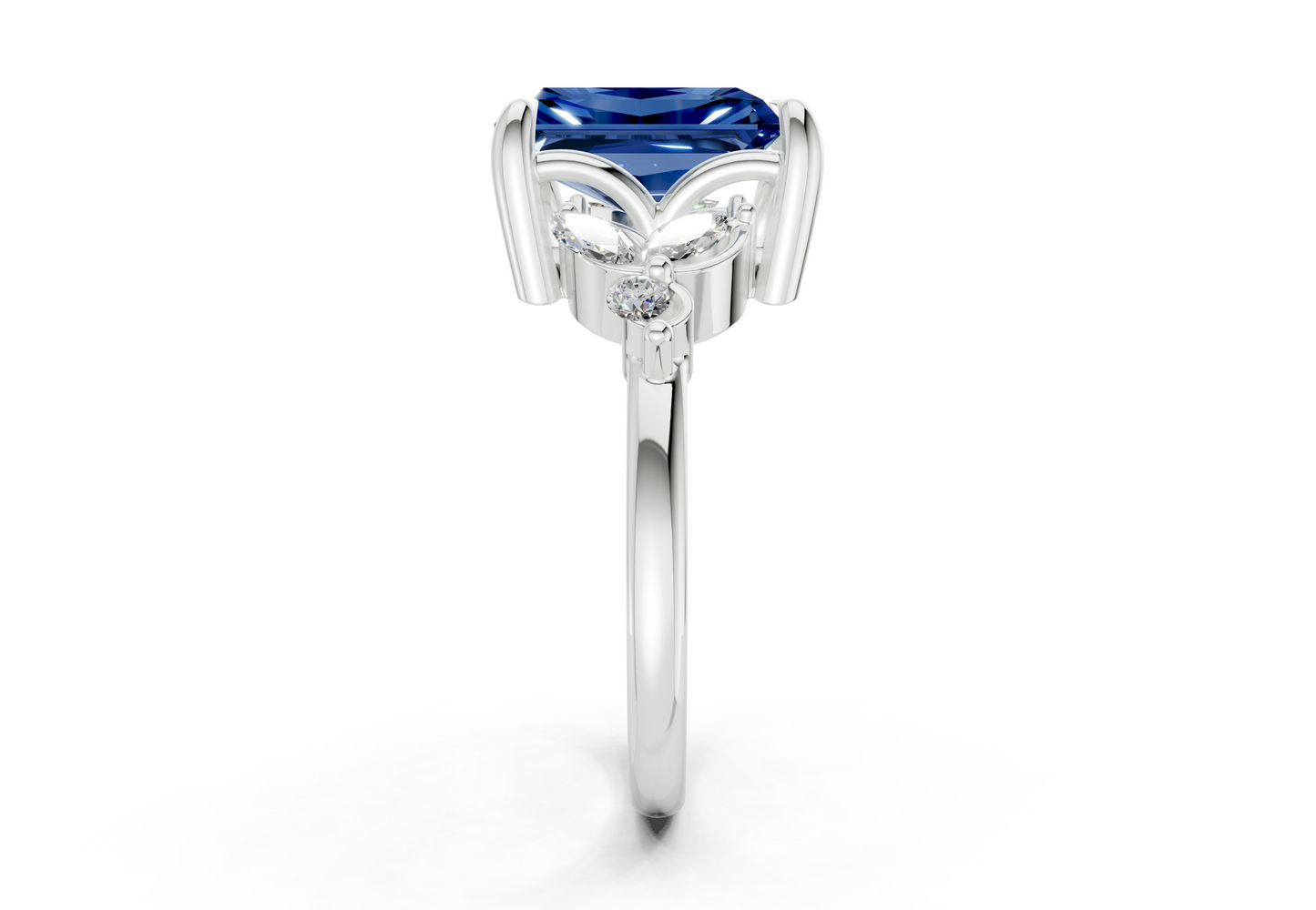 Elysium Sapphire Gemstone Accent Radiant Cut 1.9mm Engagement Ring