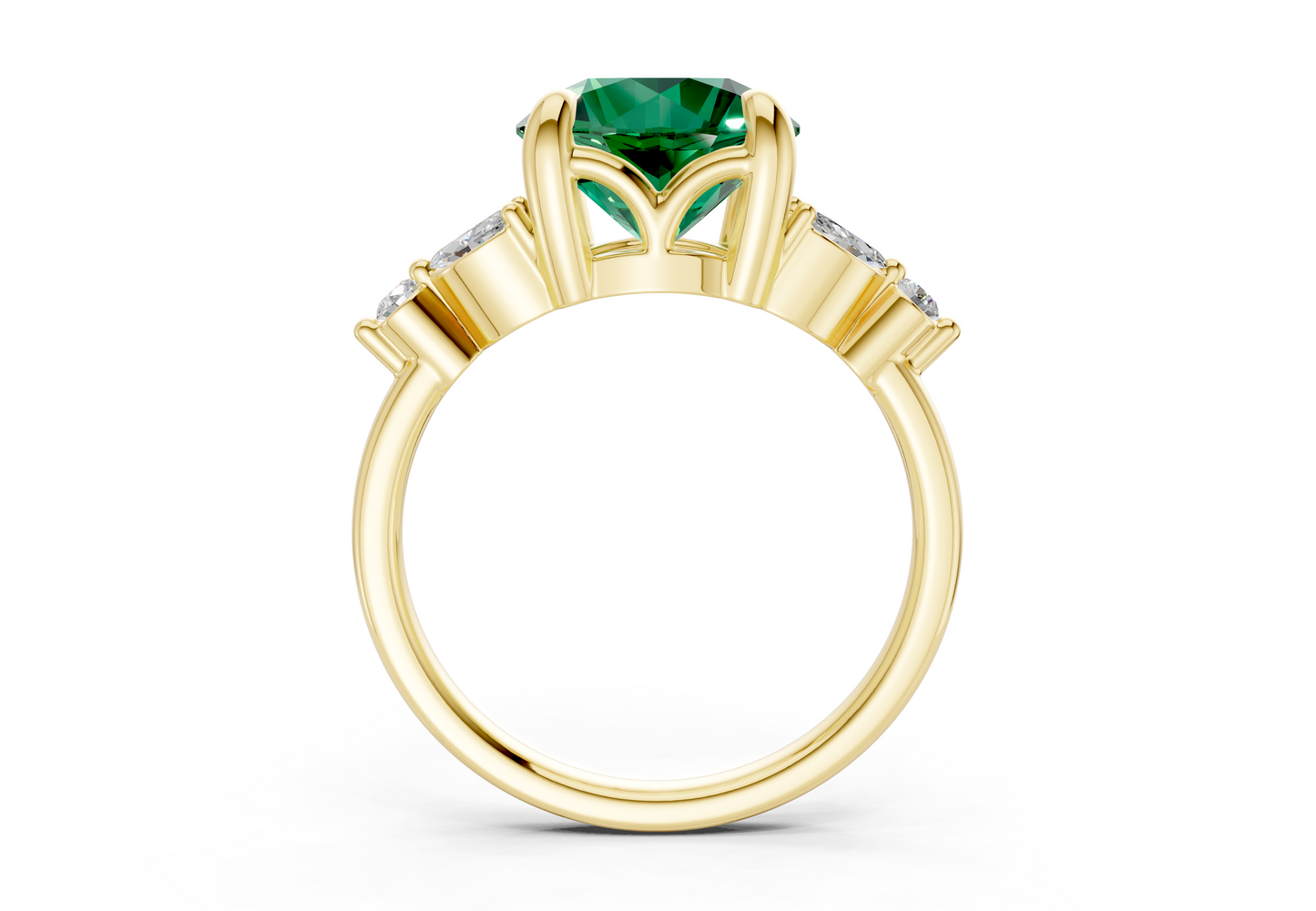 Elysium Emerald Gemstone Accent Round Cut 1.9mm Engagement Ring