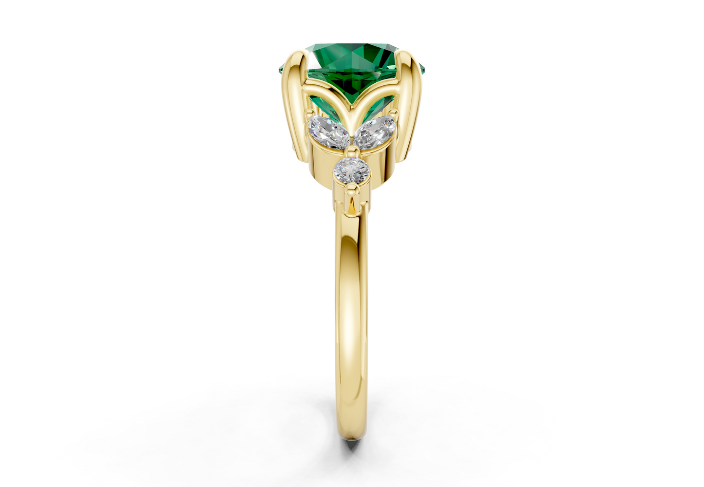 Elysium Emerald Gemstone Accent Round Cut 1.9mm Engagement Ring