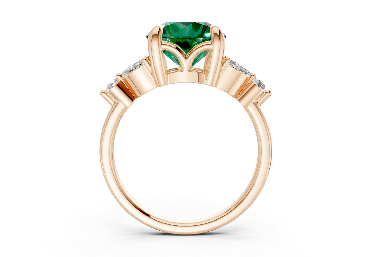 Elysium Emerald Gemstone Accent Round Cut 1.9mm Engagement Ring