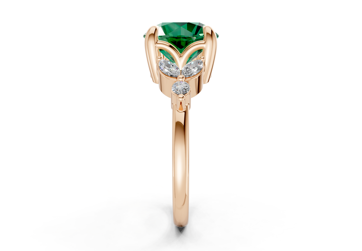 Elysium Emerald Gemstone Accent Round Cut 1.9mm Engagement Ring