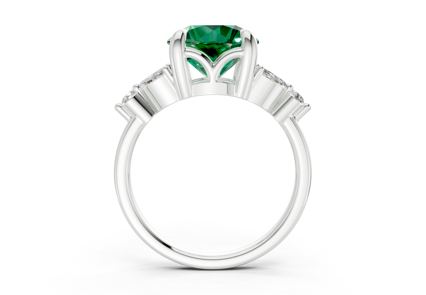 Elysium Emerald Gemstone Accent Round Cut 1.9mm Engagement Ring