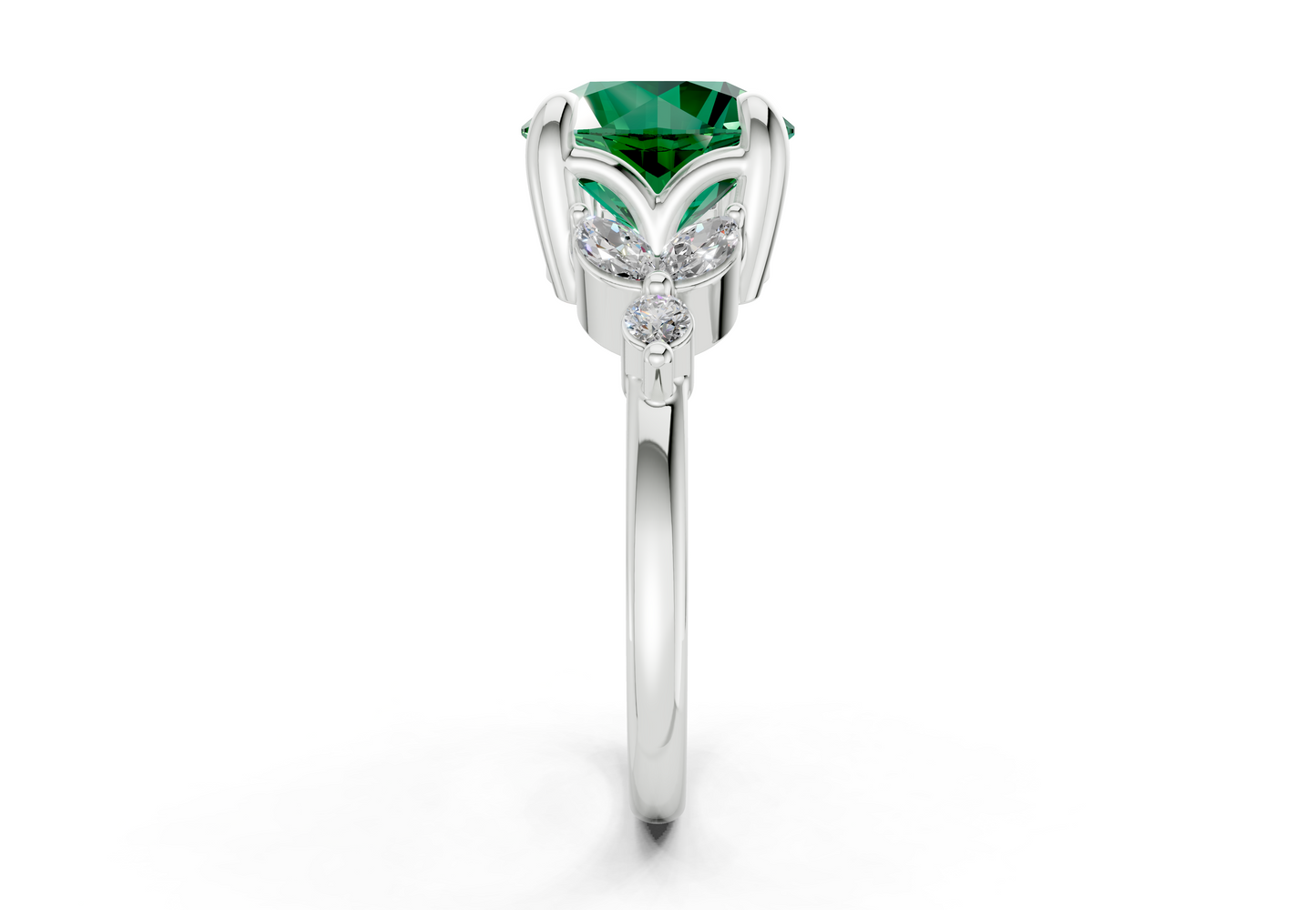 Elysium Emerald Gemstone Accent Round Cut 1.9mm Engagement Ring