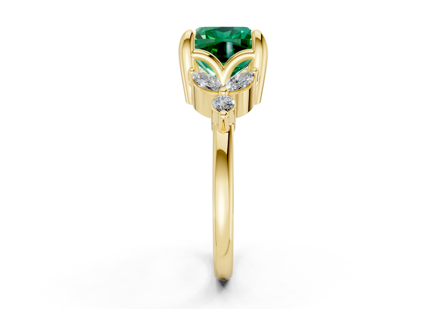Elysium Emerald Gemstone Accent Cushion Square Cut 1.9mm Engagement Ring