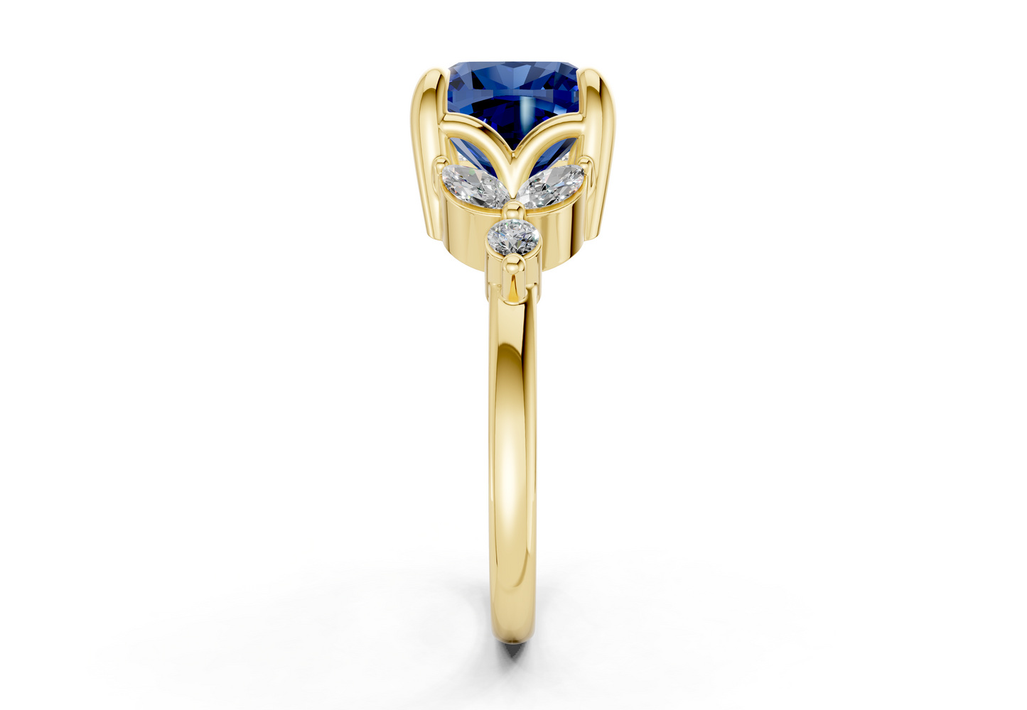 Elysium Sapphire Gemstone Accent Cushion Square Cut 1.9mm Engagement Ring