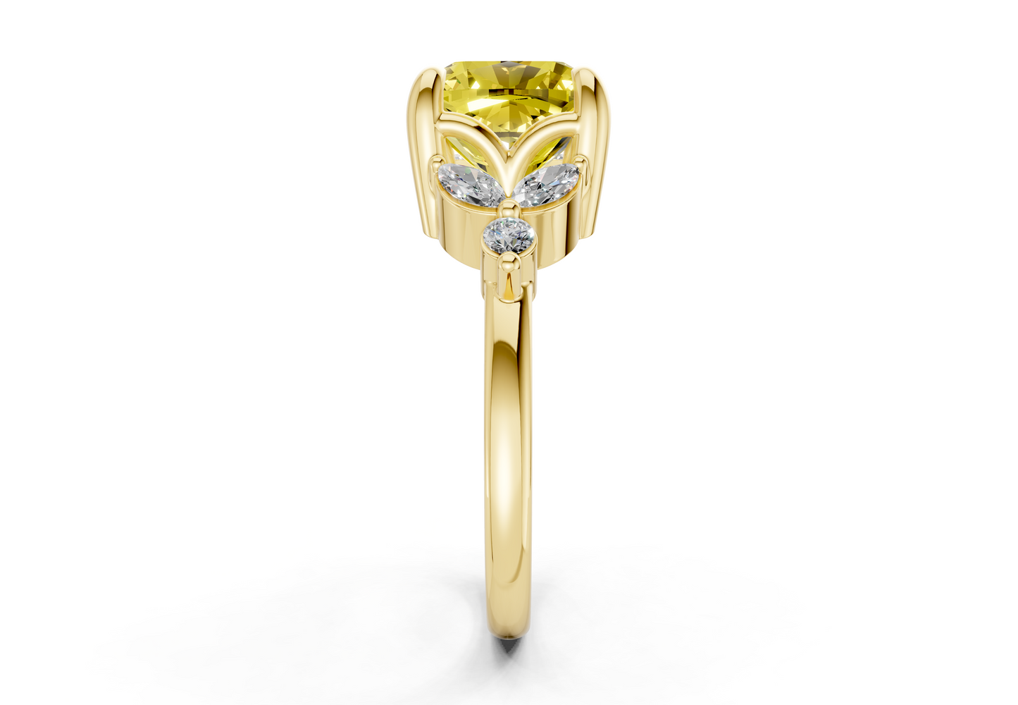 Elysium Yellow Diamond Accent Cushion Square Cut 1.9mm Engagement Ring