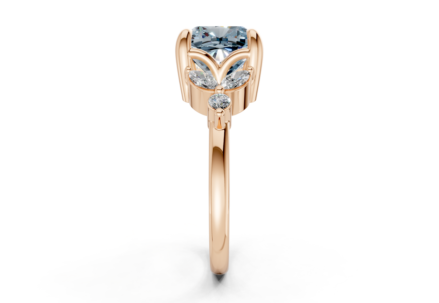 Elysium Blue Diamond Accent Cushion Square Cut 1.9mm Engagement Ring