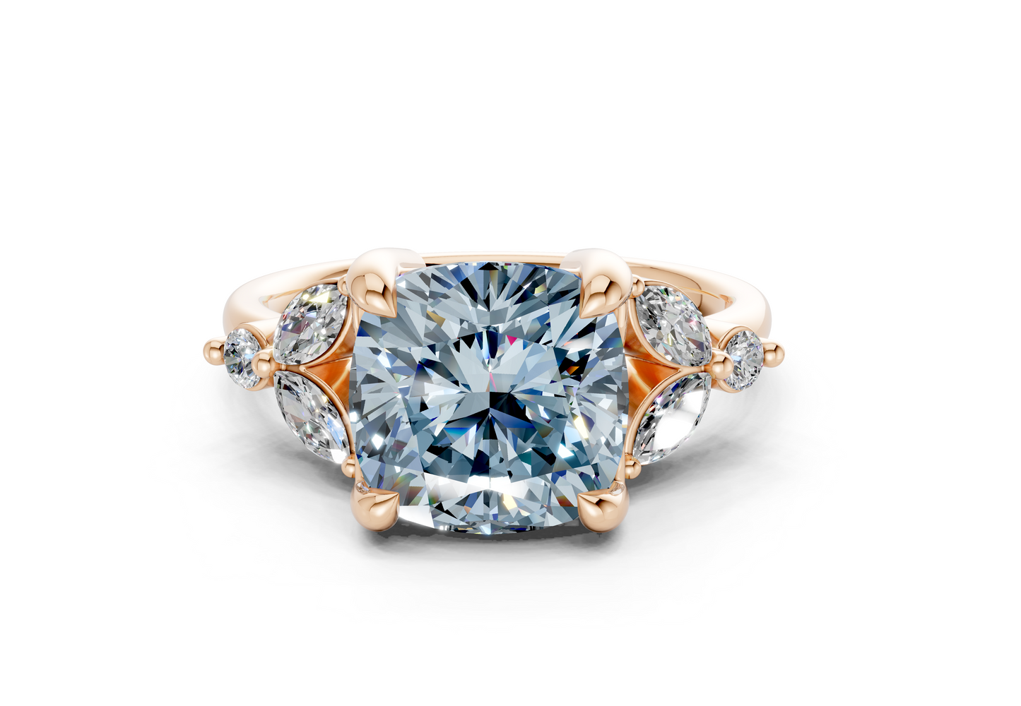 Elysium Blue Diamond Accent Cushion Square Cut 1.9mm Engagement Ring