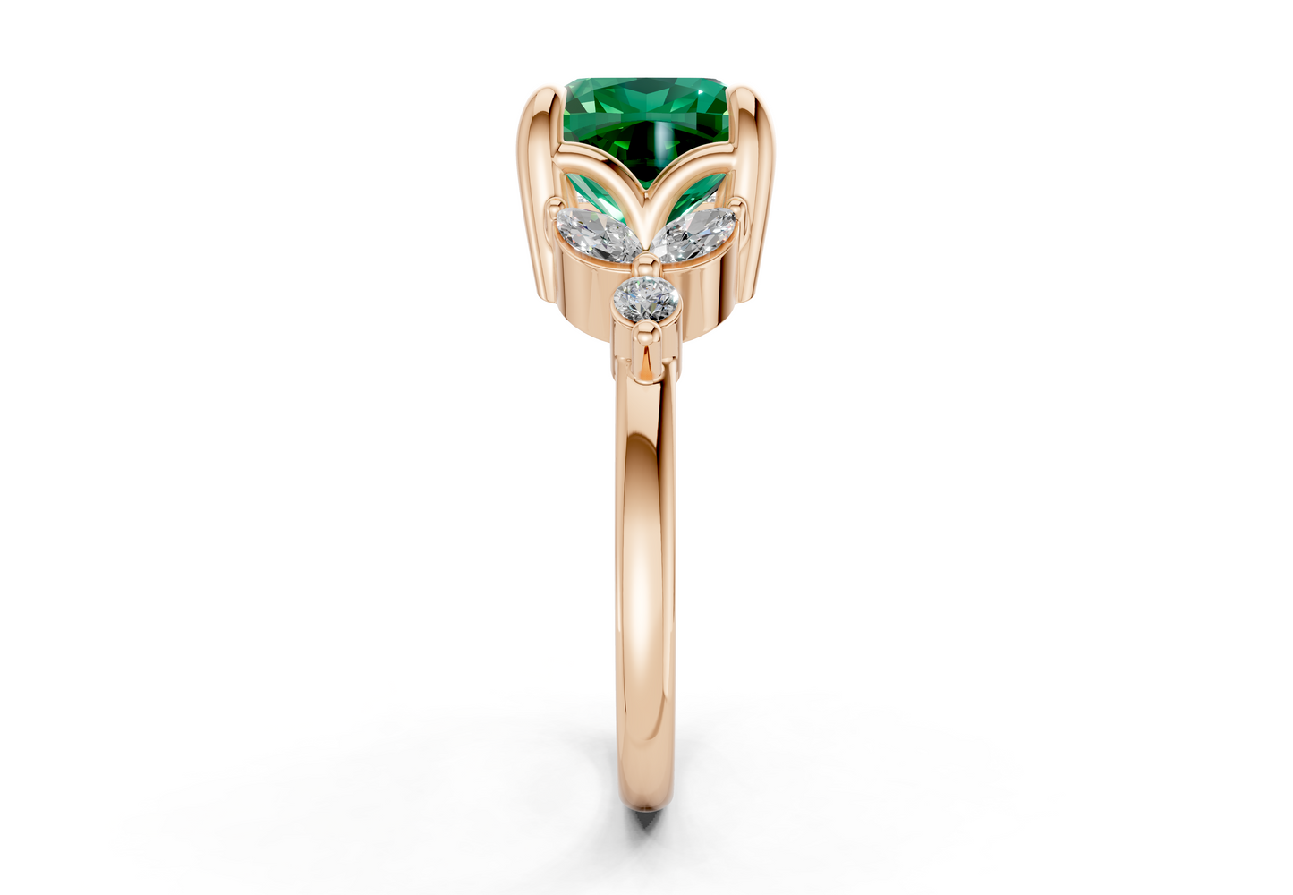 Elysium Emerald Gemstone Accent Cushion Square Cut 1.9mm Engagement Ring