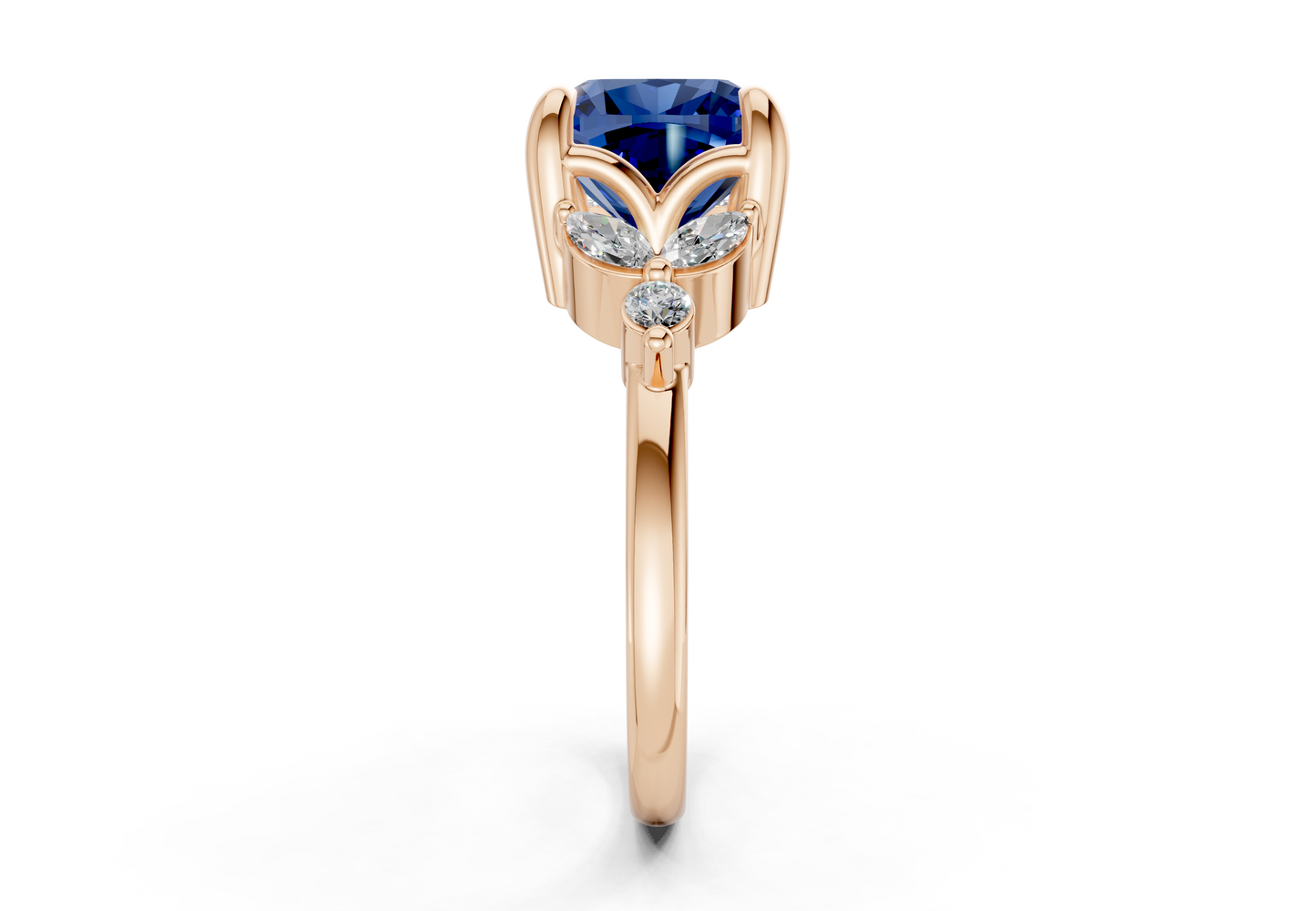 Elysium Sapphire Gemstone Accent Cushion Square Cut 1.9mm Engagement Ring