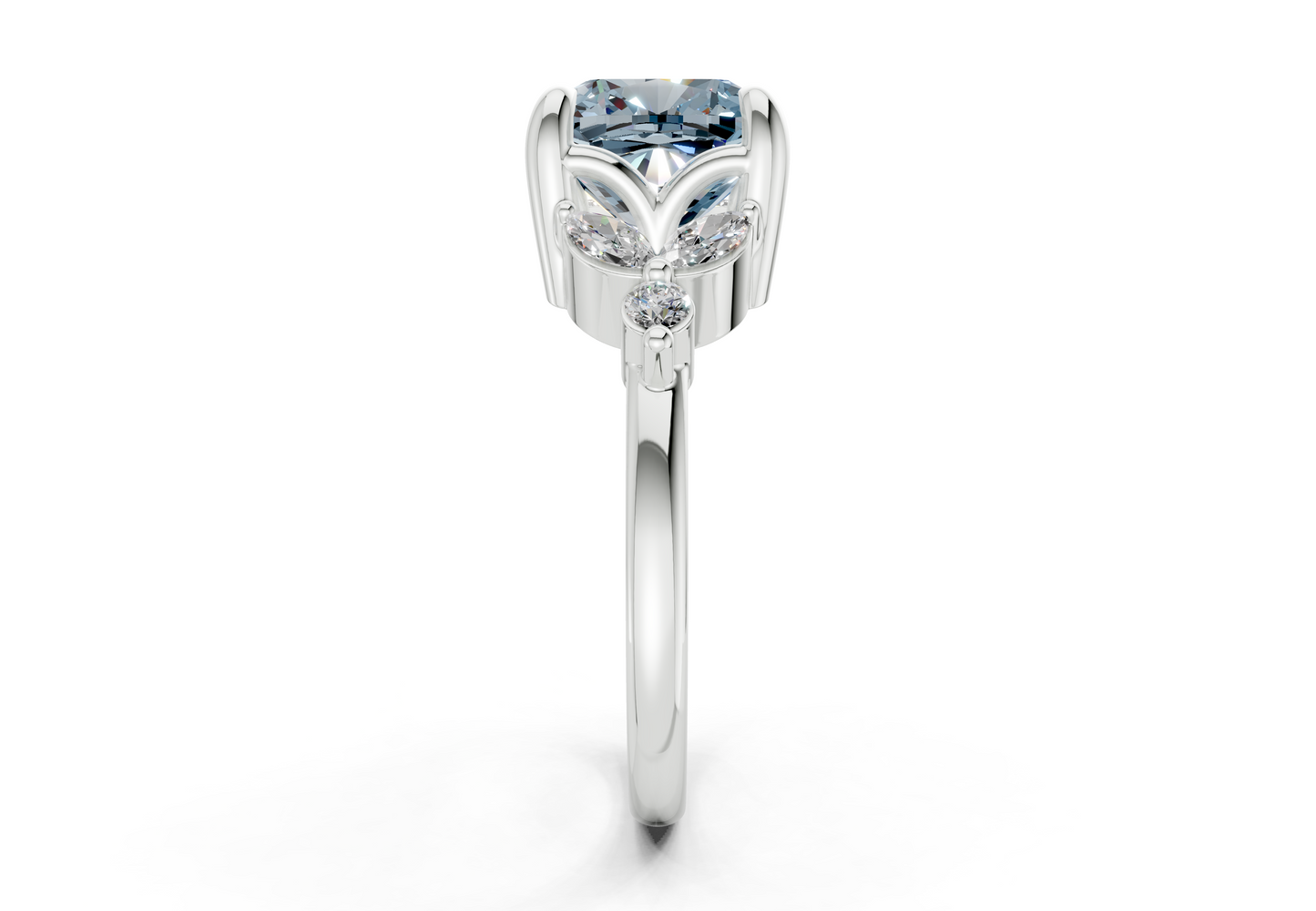 Elysium Blue Diamond Accent Cushion Square Cut 1.9mm Engagement Ring