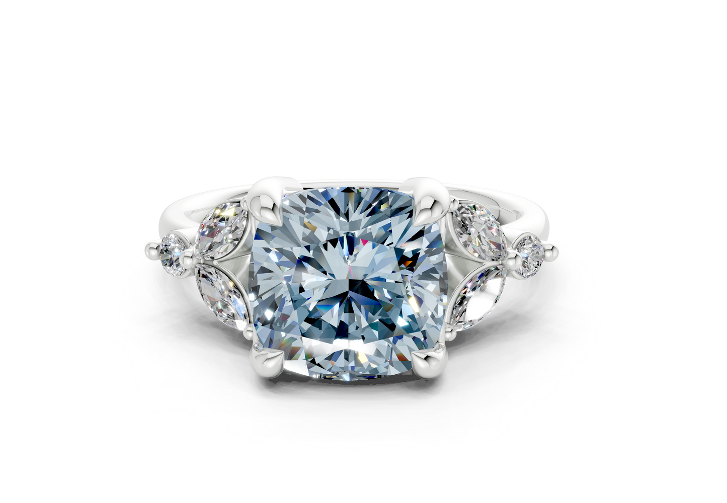 Elysium Blue Diamond Accent Cushion Square Cut 1.9mm Engagement Ring