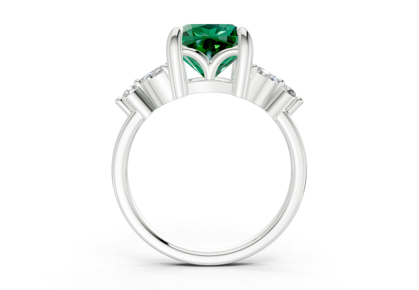 Elysium Emerald Gemstone Accent Cushion Square Cut 1.9mm Engagement Ring