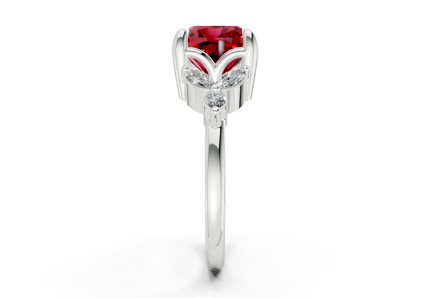 Elysium Ruby Gemstone Accent Cushion Square Cut 1.9mm Engagement Ring