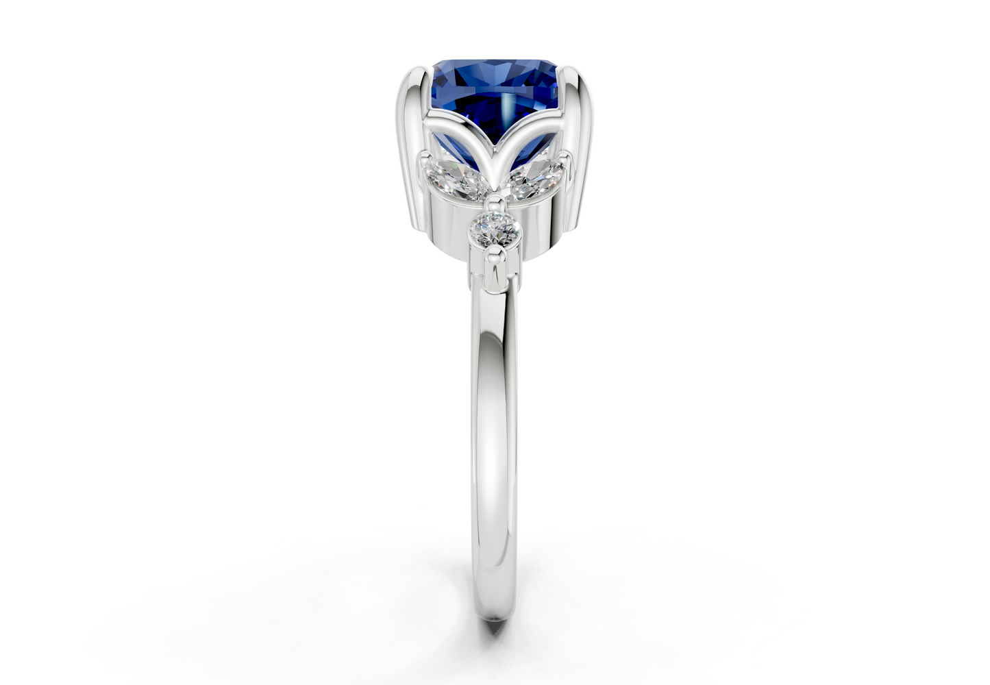 Elysium Sapphire Gemstone Accent Cushion Square Cut 1.9mm Engagement Ring