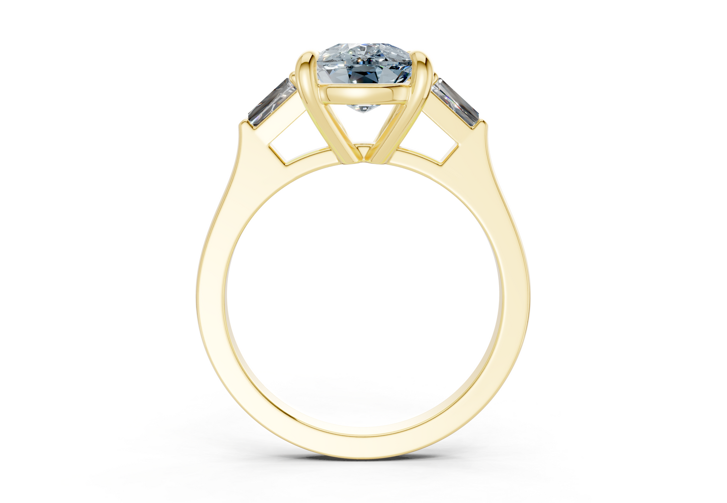 Isla Blue Diamond Three Stone Elongated Cushion Cut 1.8mm Engagement Ring