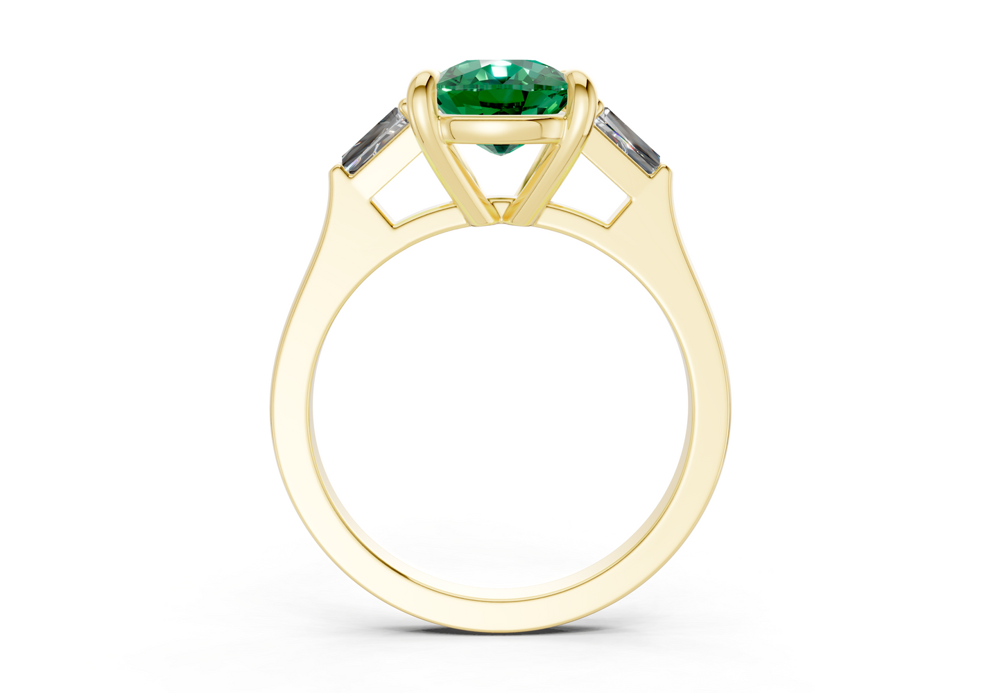 Isla Emerald Gemstone Three Stone Elongated Cushion Cut 1.8mm Engagement Ring