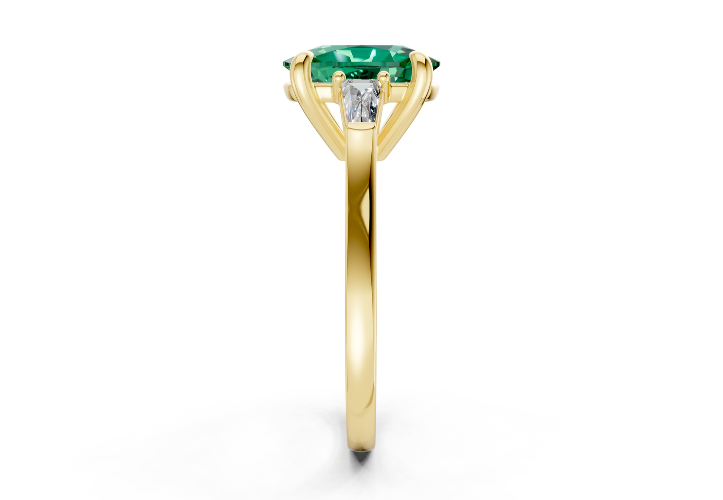 Isla Emerald Gemstone Three Stone Elongated Cushion Cut 1.8mm Engagement Ring