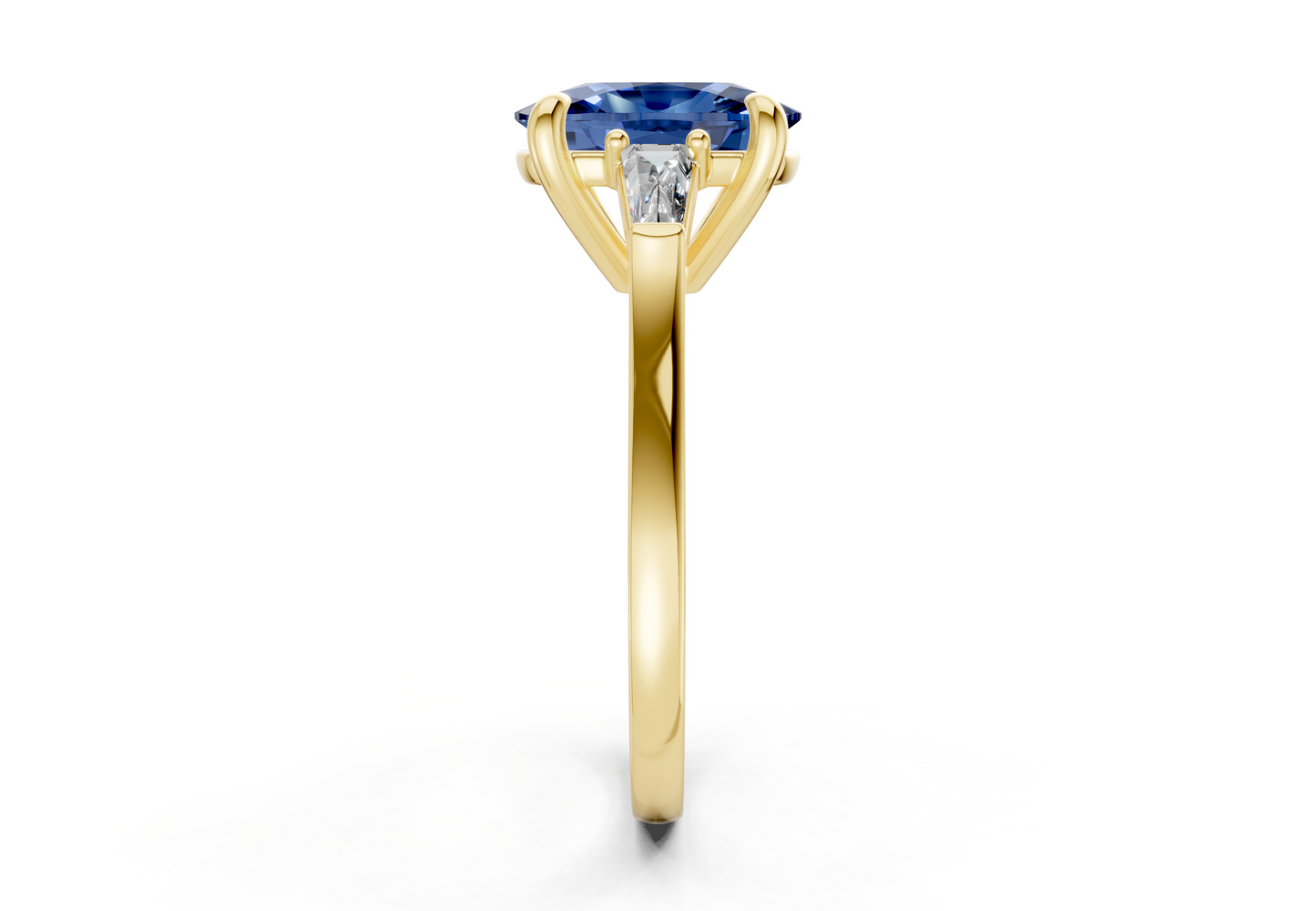Isla Sapphire Gemstone Three Stone Elongated Cushion Cut 1.8mm Engagement Ring