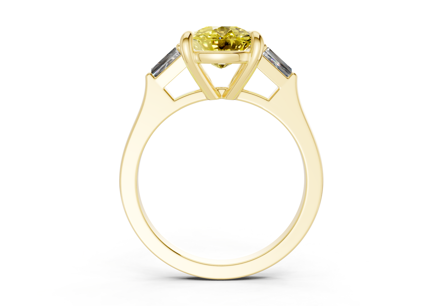 Isla Yellow Diamond Three Stone Elongated Cushion Cut 1.8mm Engagement Ring