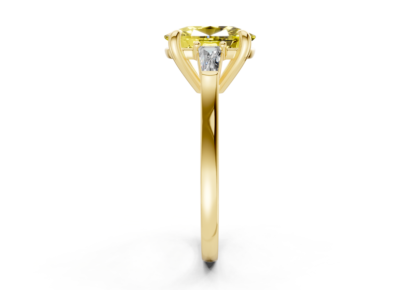 Isla Yellow Diamond Three Stone Elongated Cushion Cut 1.8mm Engagement Ring