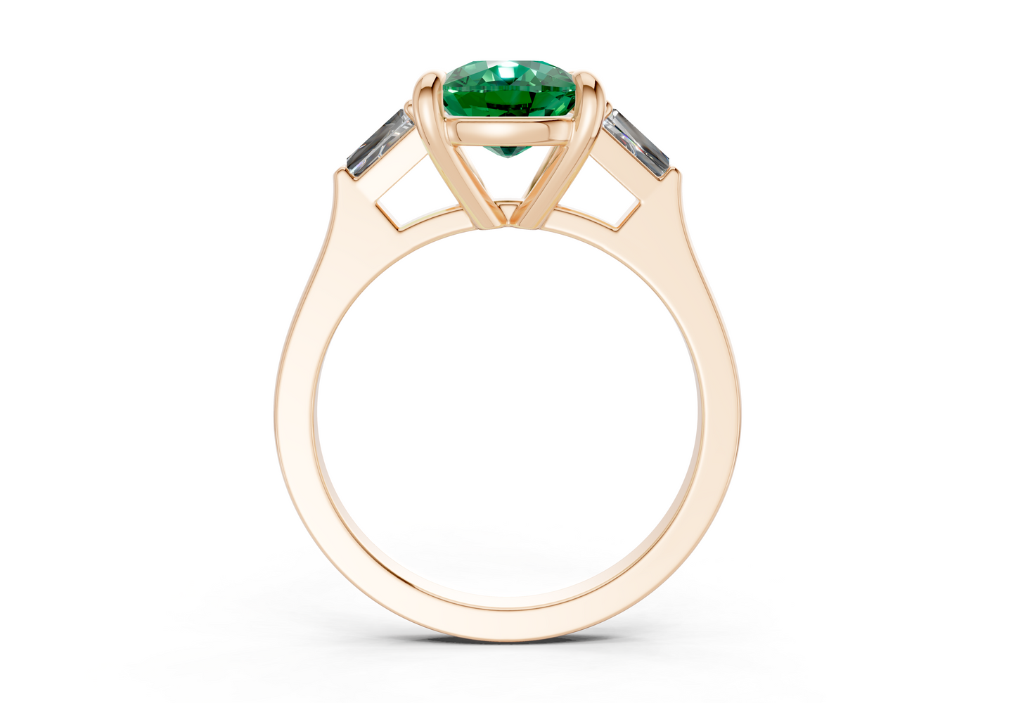 Isla Emerald Gemstone Three Stone Elongated Cushion Cut 1.8mm Engagement Ring