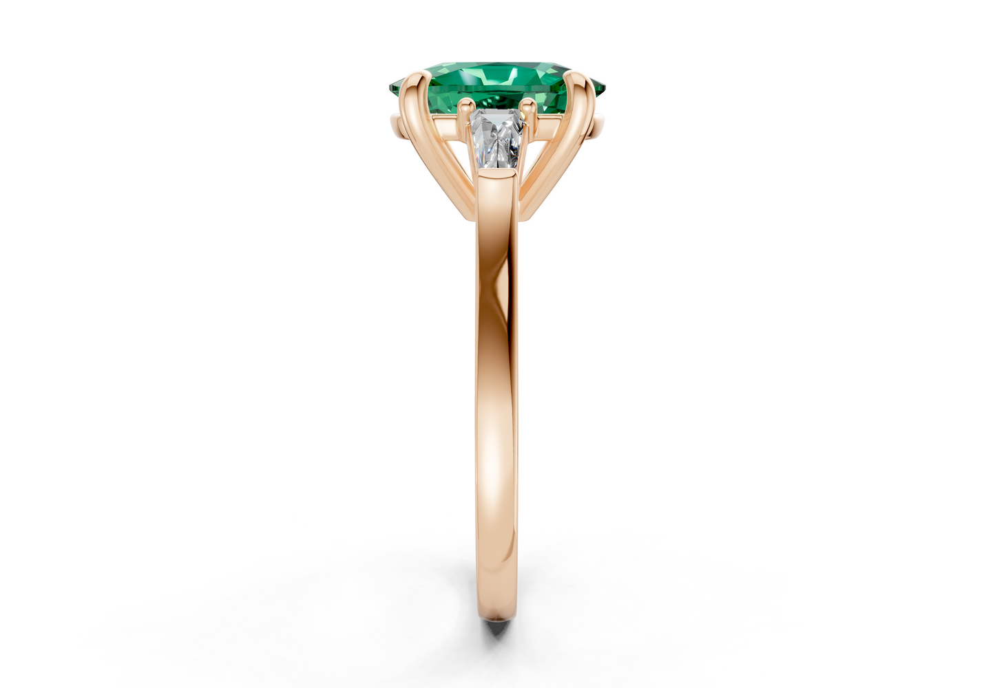 Isla Emerald Gemstone Three Stone Elongated Cushion Cut 1.8mm Engagement Ring