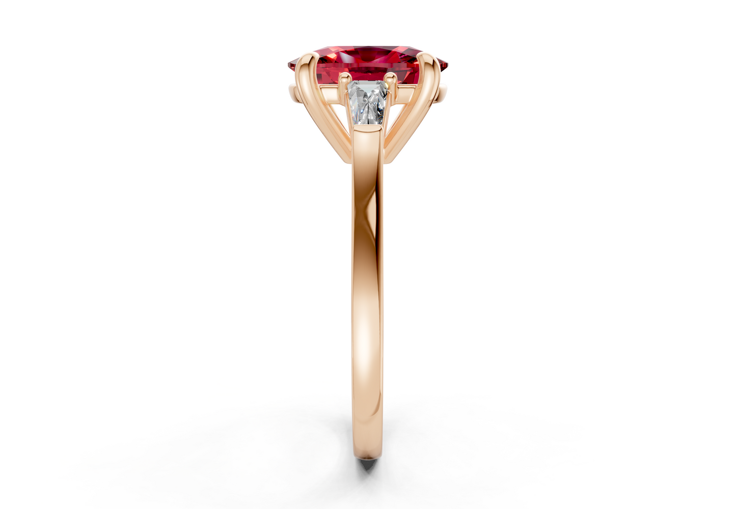 Isla Ruby Gemstone Three Stone Elongated Cushion Cut 1.8mm Engagement Ring