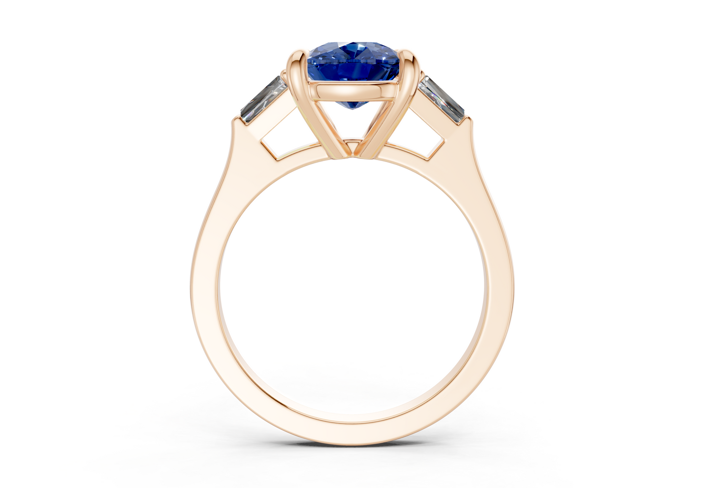 Isla Sapphire Gemstone Three Stone Elongated Cushion Cut 1.8mm Engagement Ring