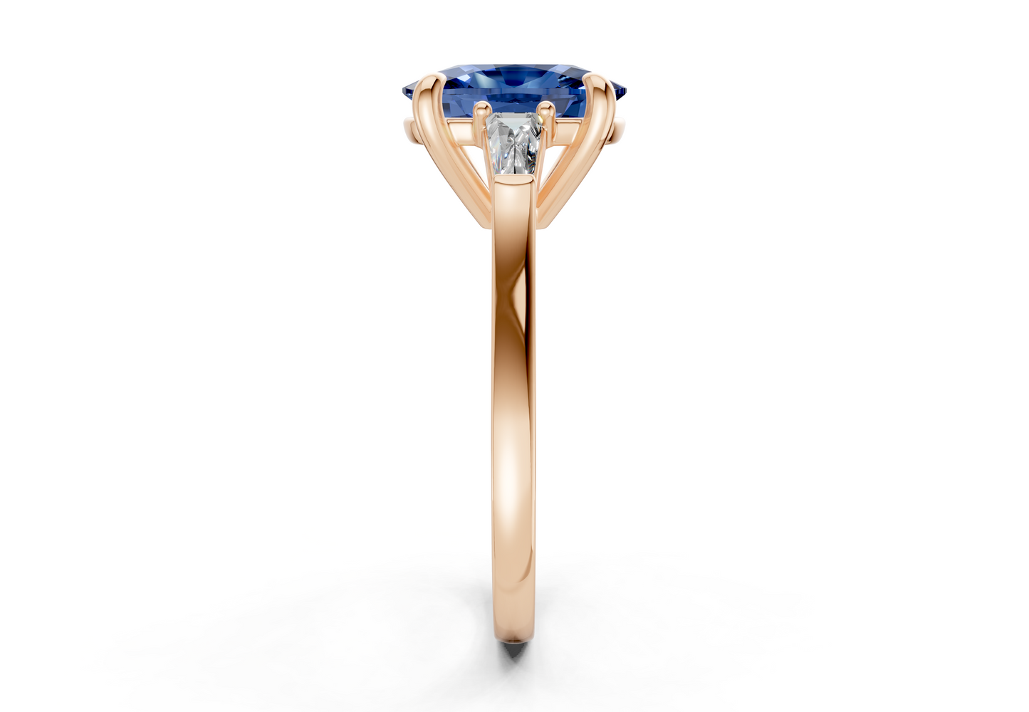 Isla Sapphire Gemstone Three Stone Elongated Cushion Cut 1.8mm Engagement Ring