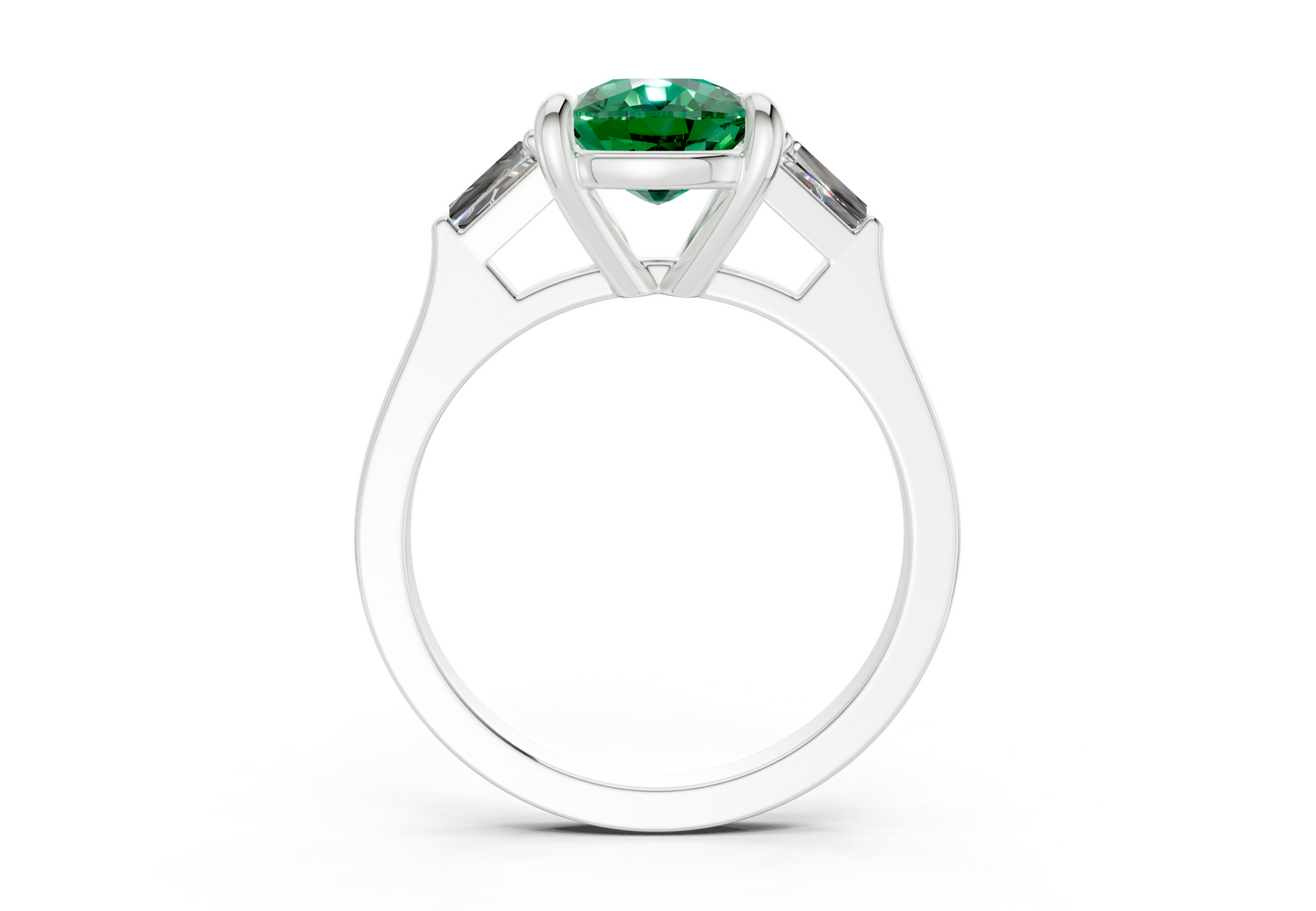 Isla Emerald Gemstone Three Stone Elongated Cushion Cut 1.8mm Engagement Ring
