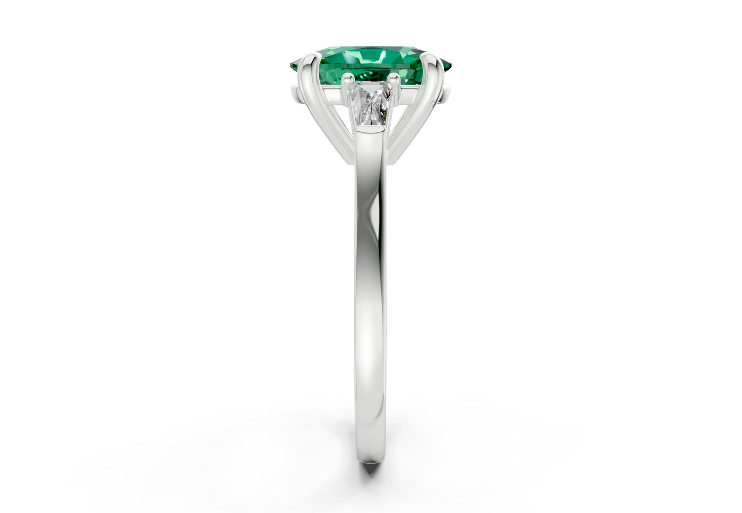 Isla Emerald Gemstone Three Stone Elongated Cushion Cut 1.8mm Engagement Ring