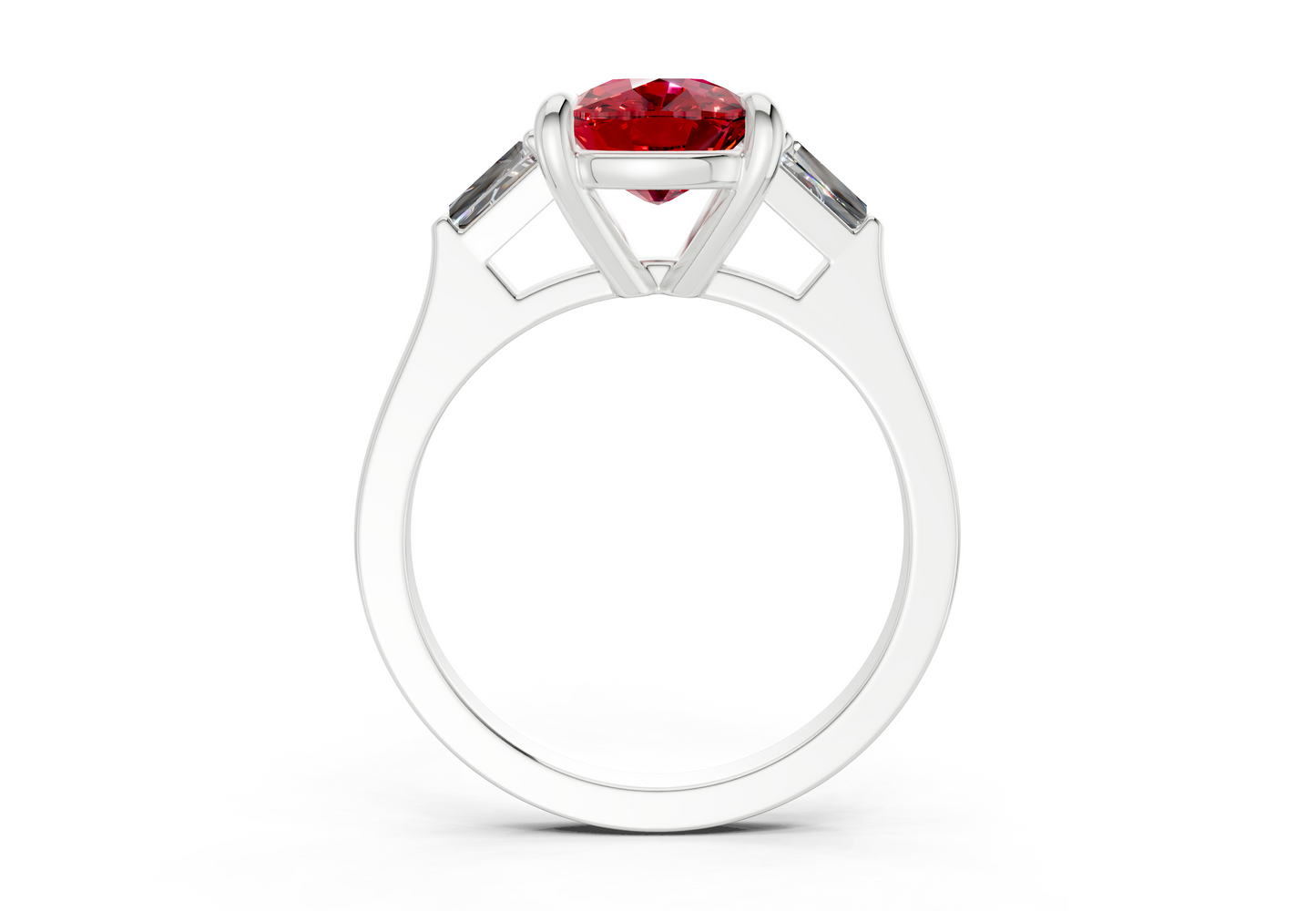 Isla Ruby Gemstone Three Stone Elongated Cushion Cut 1.8mm Engagement Ring