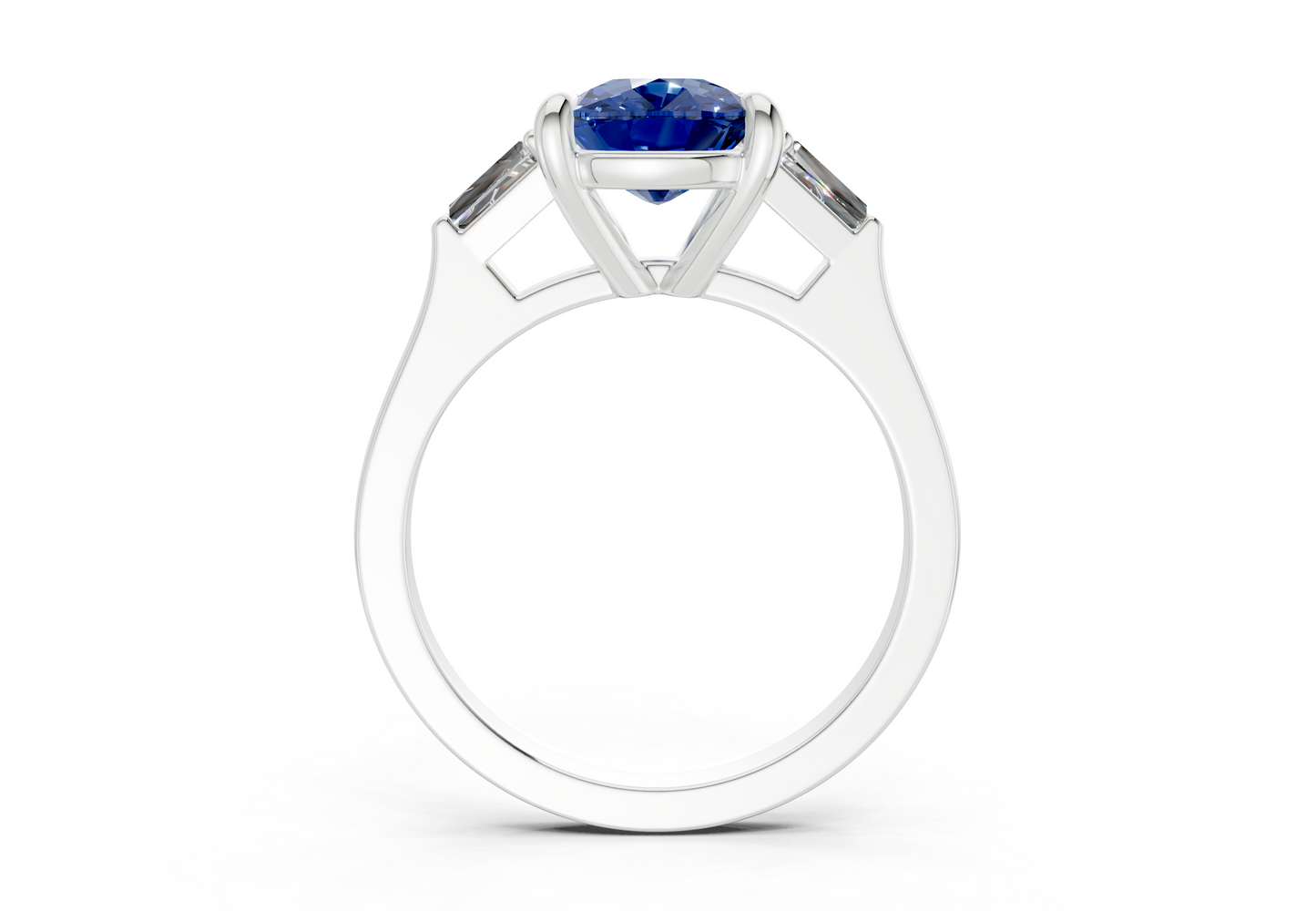 Isla Sapphire Gemstone Three Stone Elongated Cushion Cut 1.8mm Engagement Ring