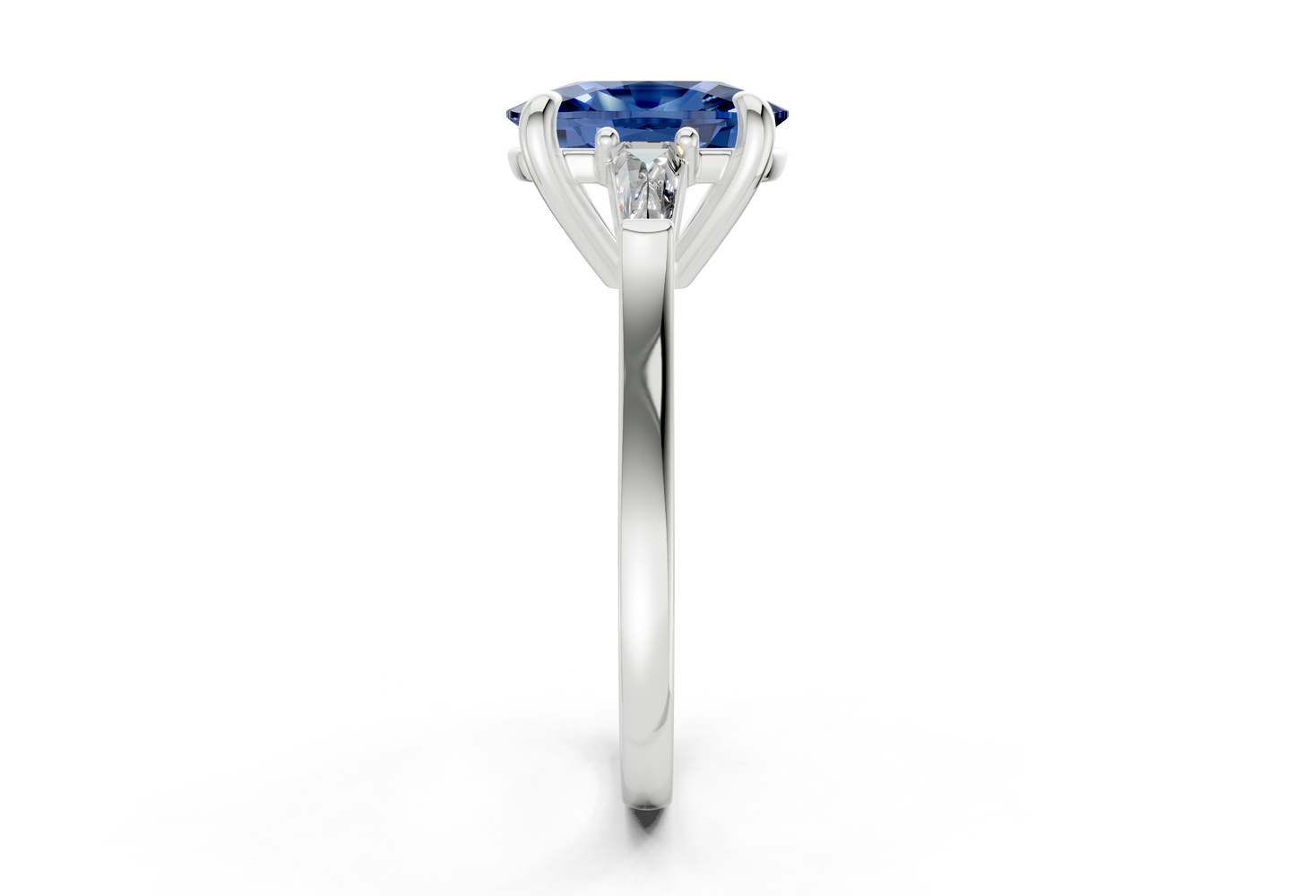 Isla Sapphire Gemstone Three Stone Elongated Cushion Cut 1.8mm Engagement Ring