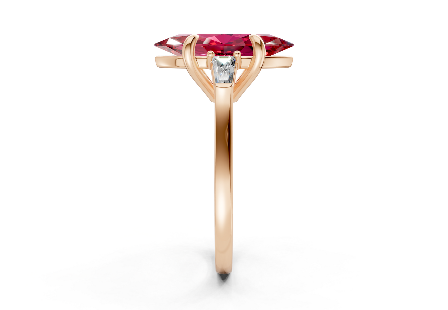 Isla Ruby Gemstone Three Stone Marquise Cut 1.8mm Engagement Ring
