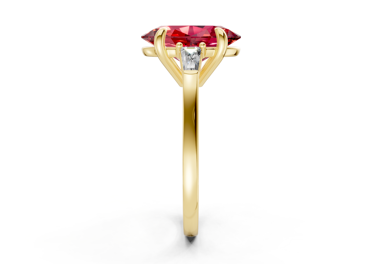 Isla Ruby Gemstone Three Stone Oval Cut 1.8mm Engagement Ring