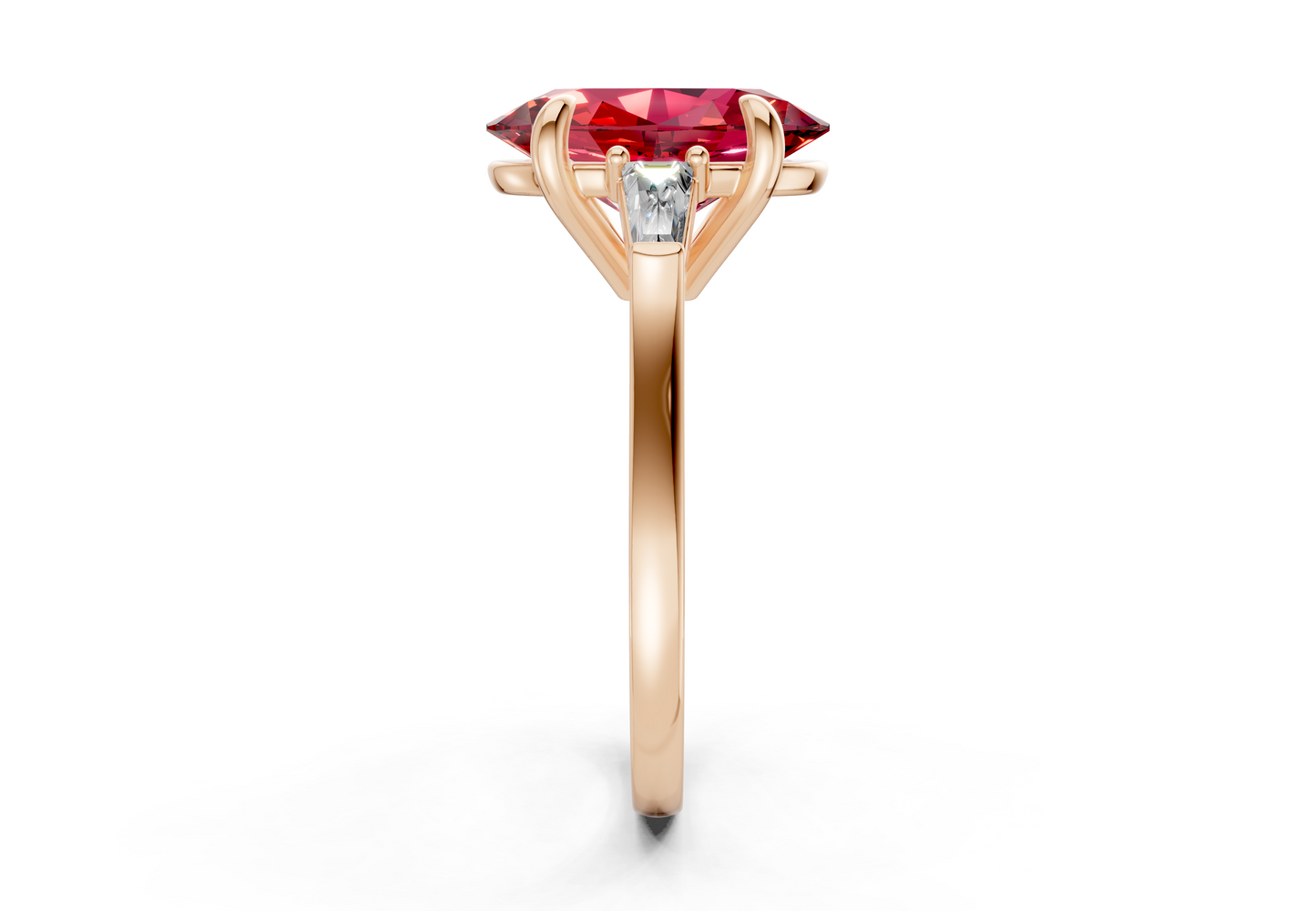 Isla Ruby Gemstone Three Stone Oval Cut 1.8mm Engagement Ring